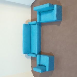 Doll Furniture Living Room Set of 3 Hand Crafted Vintage Blue Boat seat material